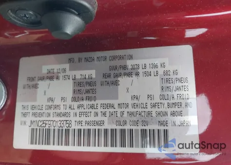 2007 Mazda Mx-5 Grand Touring from USA, damaged, VIN JM1NC25F970133758